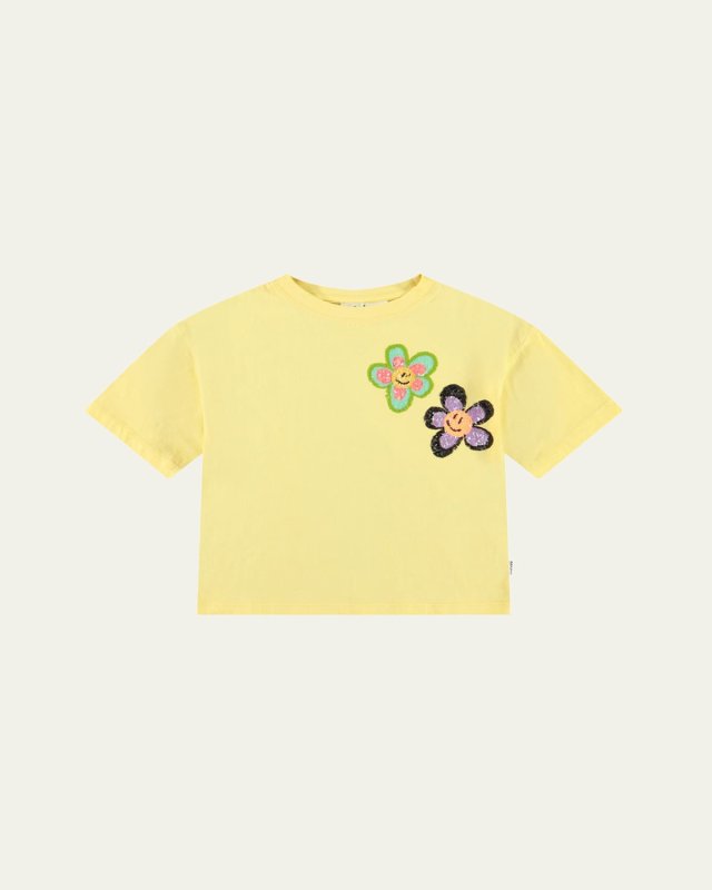 Girl's Reinette Sequin Flowers T-Shirt, Size 8-12